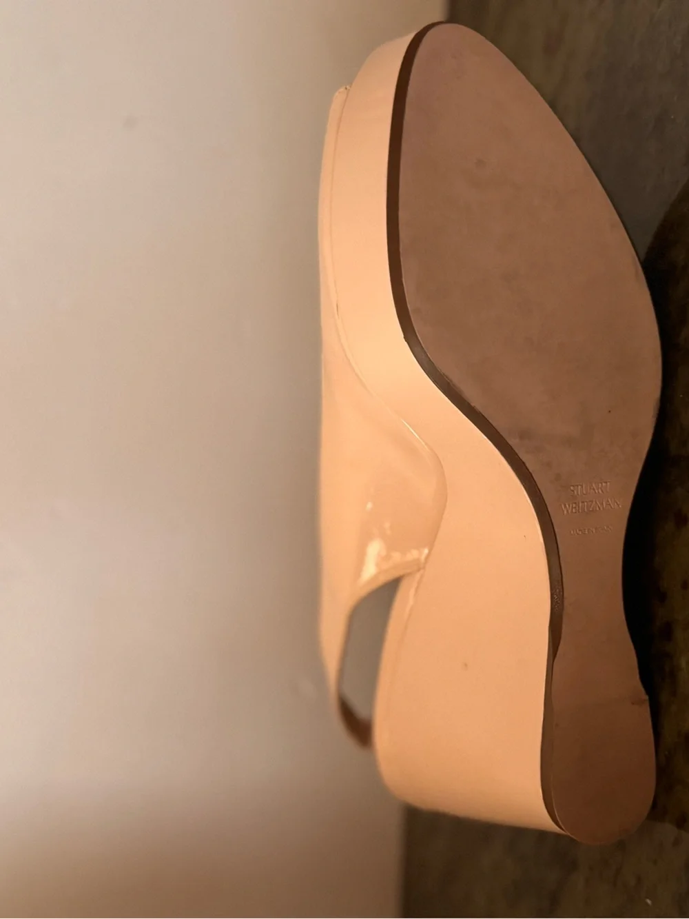Stuart Weitzman Patent Peep-Toe Slingback Wedge Heels Made in Spain size 10